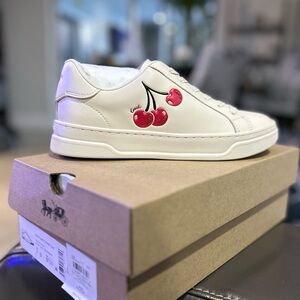 White Sneakers with Cherry Design